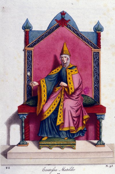 Portræt af grevinde Mathilde af Canossa (eller grevinde Mathilde af Toscana) (1046 - 1115). Indgravering af det 19. århundrede. af Unknown artist