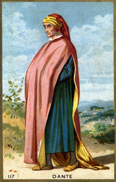 Portræt af Dante Alighieri, din Dante (1265 - 1321), italiensk digter. Kromolitografi af det 19. århundrede. af Unknown artist