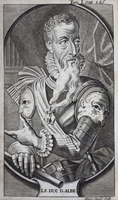 Portræt af Ferdinand Alvare de Toledo (1507-1582), tredje hertug af Alba, Grand af Spanien, hertug af Huescar, markis af Korea, greve af Salvatierra, vicekonge af Napoli, Italien og guvernør i Nederlandene. Indgravering til illustration af "Historien om t af Unknown artist