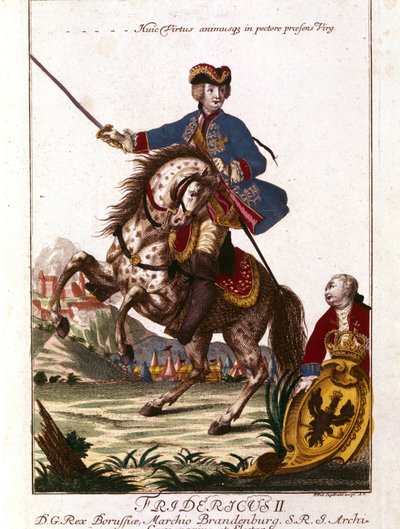 Portræt af Frederik II af Preussen (1712-1786) kendt som Frederik den Store. Indgravering af det 18. århundrede. . af Unknown artist