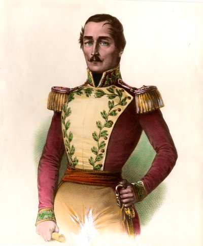 Portræt af general Santander (Francisco de Paula) (1782-1840), colombiansk militær og statsmand, helte fra uafhængigheden i 1819. Stik fra 1836 Privatsamling af Unknown artist