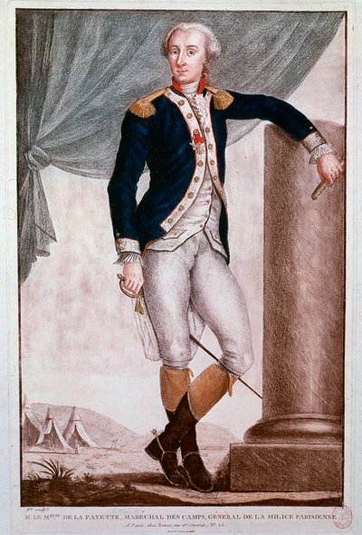 Portræt af Gilbert du Motier, Marquis de Lafayette (gravering af Unknown artist
