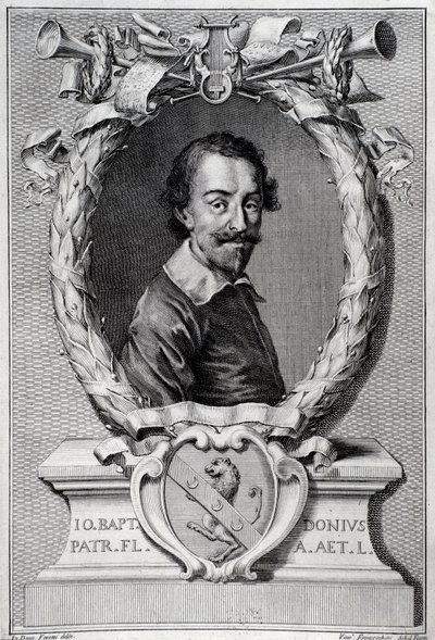 Portræt af Giovanni Battista Doni (1596-1647) italiensk musikolog Gravering fra frontispice af "Lyra Barberin"" af Unknown artist