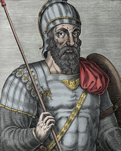 Portræt af Godfrey af Bouillon (Godefroy de Bouillon) (1040/61-1100), frankisk ridder, en af lederne af det første korstog - gravering 1500-tallet af Unknown artist
