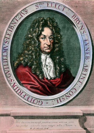 Portræt af Gottfried Wilhelm Leibniz (1646-1716), tysk filosof og matematiker. Stik af det 18. århundrede. Privat samling af Unknown artist