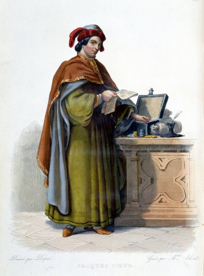Portræt af Jacques Coeur, fransk forretningsmand (1395 - 1456) - i "" Le Plutarque Français"", red. Mennechet af Unknown artist