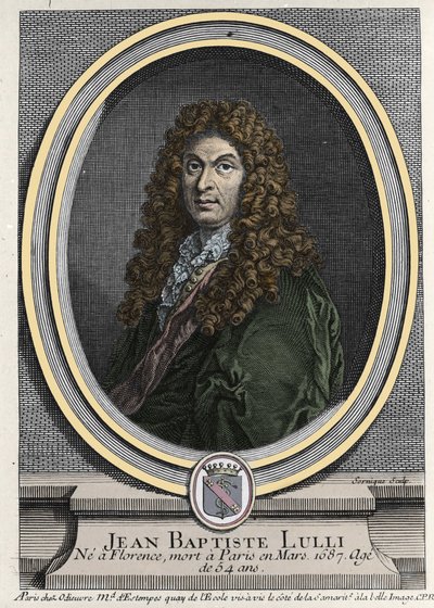 Portræt af Jean Baptiste Lully (Giovanni Battista Lulli) (1632-1687), fransk komponist af italiensk oprindelse. Indgravering af det 19. århundrede. af Unknown artist