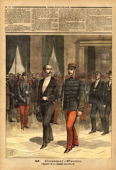 Portræt af Jean Casimir-Perrier (Casimir Perrier, Casimir Perrier, Casimir-Perrier) (1847-1907), ny formand for Deputeretkammeret. Indgravering i "" Le petit journal"" 28/01/1893. Selvas samling. af Unknown artist