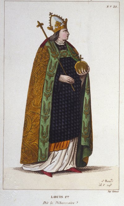 Portræt af Louis I den fromme eller Debonnaire (778 - 840), kejser af Vesten, gravering fra 1830 af Unknown artist