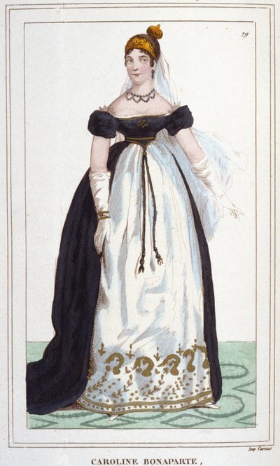 Portræt af Marie-Annonciade kendt som Caroline Bonaparte (1782-1839), prinsesse Murat, dronning af Napoli. Stik af 1830 af Unknown artist