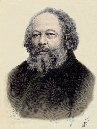 Portræt af Mikhail Aleksandrovich Bakunin (Bakunin) (1814-1876), russisk anarkist. af Unknown artist