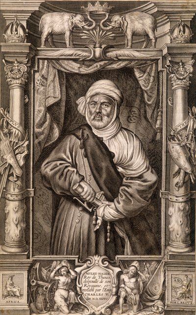 Portræt af Muley Hazen (maurisk konge), konge af Thunes frataget sit kongerige og restaureret af kejser Charles V, Tunesien 1535. af Unknown artist
