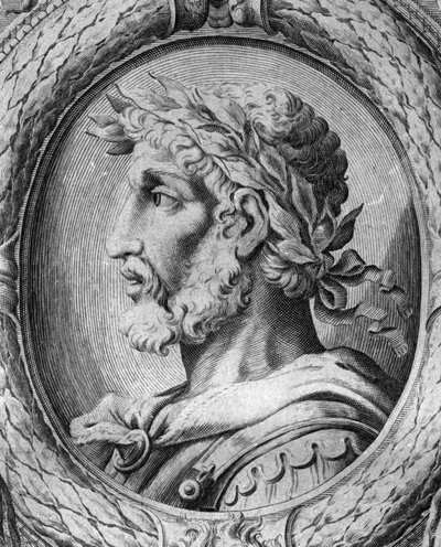 Portræt af Odoacre (Odovacar), leder af Herulerne, der er allieret med hunnerne og minister for Attila (435-493). Stik af det 18. århundrede. af Unknown artist