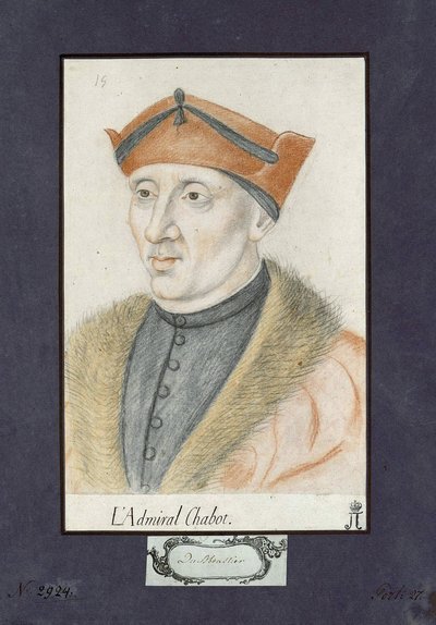 Portræt af Philippe de Chabot (1492-1543), admiral af Frankrig, anonym. Farveblyanter på papir, størrelse: 28x19, ca 1530, State Hermitage, St. Petersburg af Unknown artist