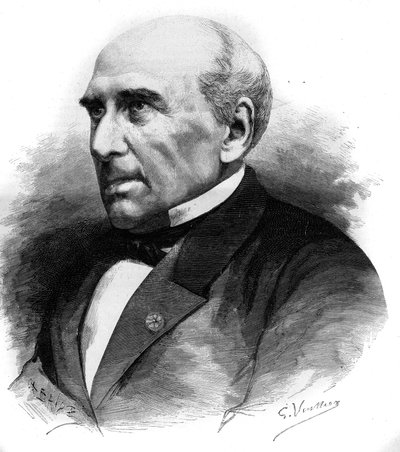 Portræt af Pierre Guillaume Frederic Le Play (Pierre-Guillaume-Frederic) (1806-1882), fransk ingeniør og sociolog. Indgravering i "" Le Monde Illustré"" nr. 1306 af 8. april 1882. af Unknown artist