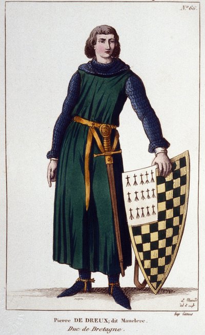 Portræt af Pierre de Dreux, dit Mauclerc, hertug i 1213. Stik af 1830. af Unknown artist