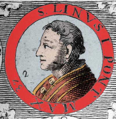 Portræt af pave Lin (Linus, San Lino) eveque af Rom og Peters efterfølger. 1. århundrede. Indgravering af 1800-tallet. af Unknown artist