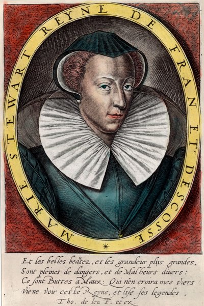 Portræt af dronning Marie Stuart (1542 - 1587), dronning af Frankrig og Skotland. Stik af det 16. århundrede. Privat samling. af Unknown artist