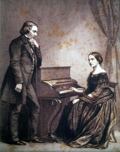 Portræt af Robert Schumann (1810 - 1856), tysk komponist, og Clara Schumann (1819 - 1896), tysk pianist. af Unknown artist