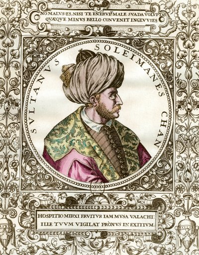 Portræt af Soliman den Storslåede (1494 - 1566) Sultan Ottoman. Indgravering af det 16. århundrede. Privat samling. af Unknown artist