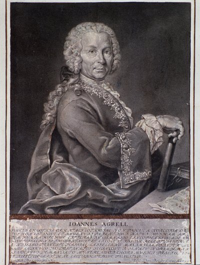 Portræt af den svenske komponist og violinist Johan Joachim Agrell (gravering af Unknown artist