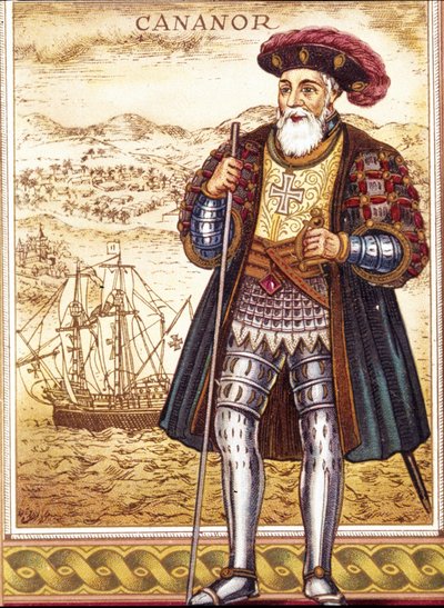 Portræt af Vasco de Gama. Kromolitografi. af Unknown artist