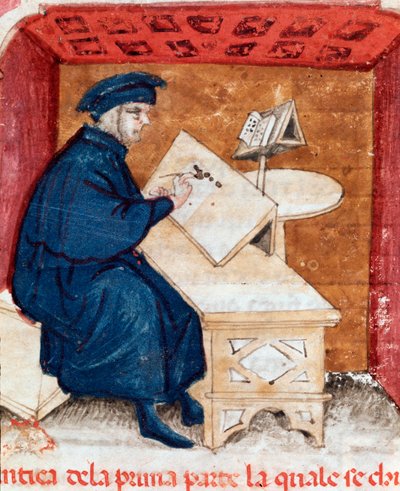 Portræt af den italienske digter Dante Alighieri, der skriver sin guddommelige komedie - miniaturer af Unknown artist
