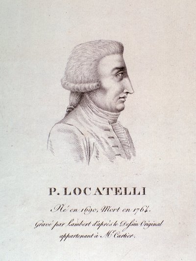 Portræt af den italienske violinist og komponist Pietro Locatelli (1695-1762) Indgravering. 1700-tallet. Bologna, borgermusikmuseum af Unknown artist