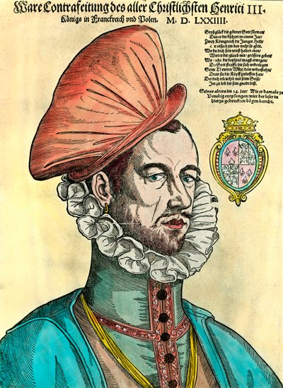 Portræt af kongen af Frankrig Henrik III (1551 - 1589). 1500-tals stik. af Unknown artist