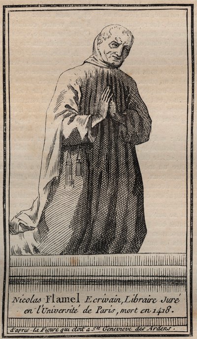 Portræt af den franske alkymist Nicolas Flamel (1330-1418) - Gravering - Portræt af den engelske alkymist Nicolas Flamel - Gravering Privat samling af Unknown artist