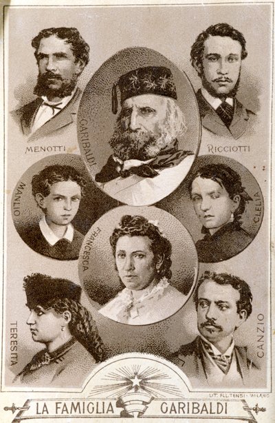 Portræt af Giuseppe Garibaldi (1807-1882) og medlemmer af hans familie: Menotti, Ricciotti og Teresita, søn af Anita; Stephen Canzio, kone til Teresa; Francesca Armosino, tredje hustru til og deres børn figli Clel af Unknown artist