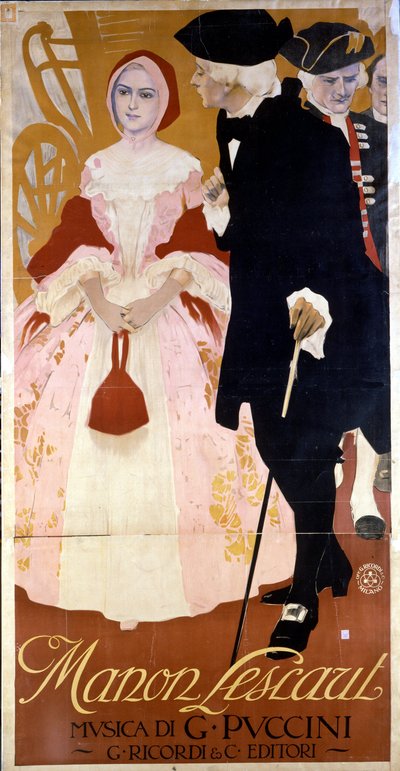 Plakat til operaen “Manon Lescaut” af Giacomo Puccini (1858-1924) 1893 ca. af Unknown artist
