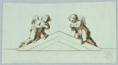 Projekt til et alter med engle og pediment af Unknown artist