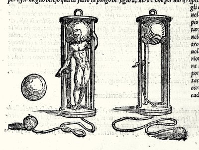 Projekt af den første scaphander af Nicoli Fontana kendt som Tartaglia (1499 - 1557) i 1551. Gravering 1500-tallet. af Unknown artist