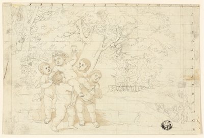 Putti bærer ung bacchus af Unknown artist