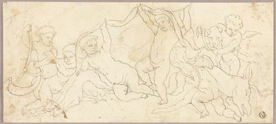Putti i leg med rådyr og hund af Unknown artist