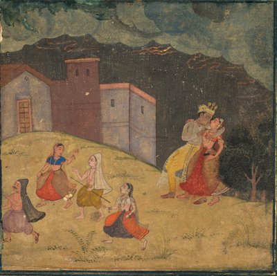 Radha og Krishna fanget i en storm af Unknown artist