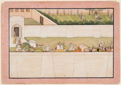 Ramas brødre Bharata og Shatrughna drog ud fra Ayodhya for at finde Rama og Lakshmana i skoven for at informere dem om deres far Dasharathas død af Unknown artist