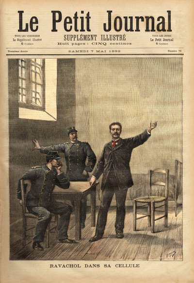 Ravachol (1859-1892, eller Francois Claudius Koenigsberg) i sin celle, efter hans afhøring ved assizes den 26. april af Unknown artist