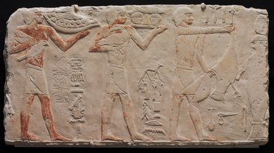 Relief af tre offerbærere af Unknown artist