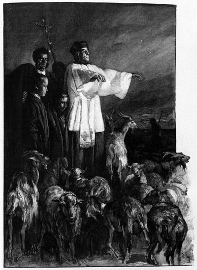 Religiøse ritualer: Ceremoni for eksorcisme på byens torv i himmelfartsnatten. Siciliens gravering af det 19. århundrede af Unknown artist