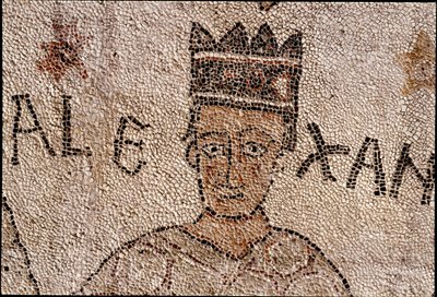 Repræsentation af Alexander den Store (356-323 f.Kr.), konge af Macedoine og erobrer af Persien, omringede indisk fauna under erobringen af Indien. Pantaleones fortov (eller Pantaleon af Unknown artist