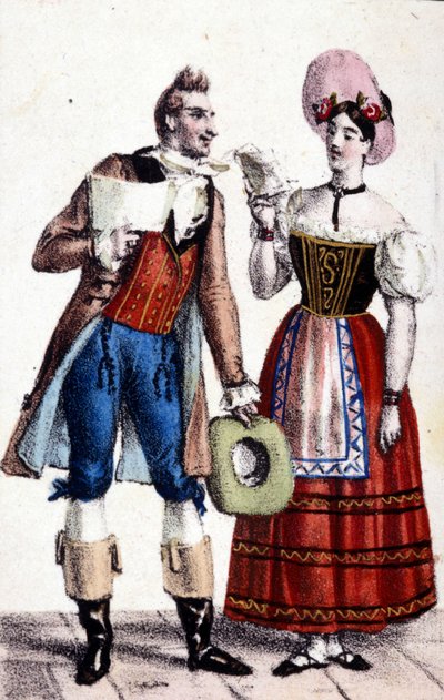 Repræsentation af Dulcamare og Alina (fremført af henholdsvis Frezzolini og Heinefetter) i operaen "Elixir d