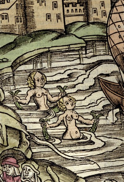 Repræsentation af sirener. 1500-tals stik af Unknown artist