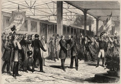 Revolutionen i september 1868 i Spanien (Gloriosa): ankommer fra Salustiano Olozaga (1805-1873) i Madrid. Gravering i "" L