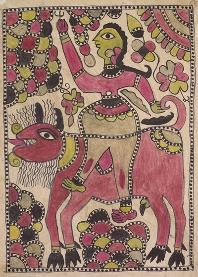 Rytter og firbenet kvæg i lilla, chartreuse og sort palette af Unknown artist