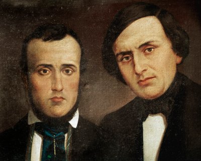 Risorgimento: portræt af brødrene Attilio Bandiera (1810-1844) og Emilio Bandiera (1819-1844). Anonymt maleri. 1800-tallets Rom, Risorgimento History Institute af Unknown artist