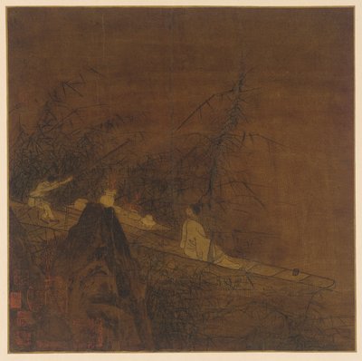Flodscene: en båd blandt vild bambus af Unknown artist