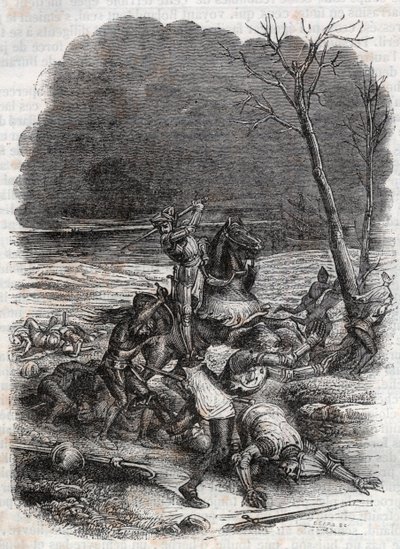 Roland massakrerer folket i Cymosque - indgravering af 1851 fra "" Furious Roland"" af Unknown artist