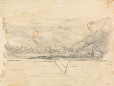 Landskab med bjerge i det fjerne af Unknown artist